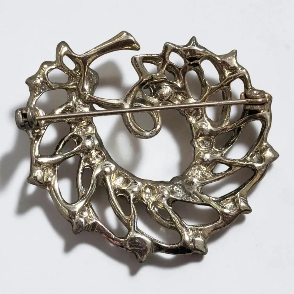 Vintage Rhinestone Swirl Brooch, Silver Tone Crystal Statement Pin, Art Deco